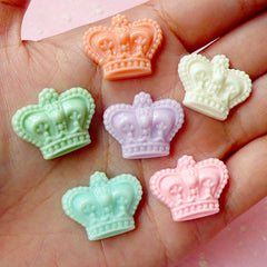 Crown Cabochon Mix (6 pcs / 21mm x 17mm / Assorted Pastel Color / Flat Back) Decora Cell Phone Deco Kawaii Fairy Kei Hair Jewelry CAB217