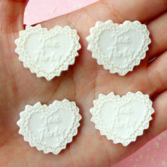 Cake Doilies in Heart Shaped "Tea Party" Cabochon (White / 28mm / 4pcs) Dollhouse Charms Cell Phone Deco Decoden Scrapbooking CAB219