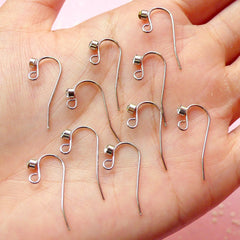 Ear Wires / French Hooks / Hook Earrings / Earring Hooks with Clear Rhinestones (Silver / 10pcs / 5 Pairs) DIY Earring Accessories F093