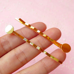 Hair Pin Blanks / Hair Clip Barrette Blank / Hairclip Blanks / Blank Hairpin with 8mm Pad (10 pcs / Gold) Hair Accessories Making F091