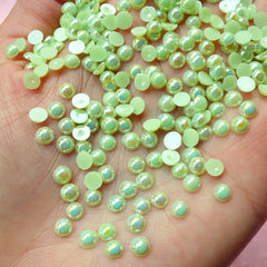 CLEARANCE 4mm AB Light Green Half Pearl Cabochons / Round Flat Back Faux Pearlized Cabochons (around 200-250 pcs) PEAB-LG4