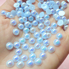 CLEARANCE 6mm AB Blue Half Pearl Cabochons / Round Flat Back Faux Pearlized Cabochons (around 100 pcs) PEAB-B6