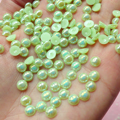 CLEARANCE 5mm AB Light Green Half Pearl Cabochons / Round Flat Back Faux Pearlized Cabochons (around 150 pcs) PEAB-LG5