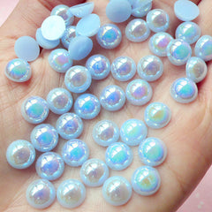 CLEARANCE 8mm AB Blue Half Pearl Cabochons / Round Flat Back Faux Pearlized Cabochons (around 80 pcs) PEAB-B8