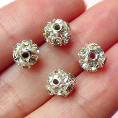 CLEARANCE Clear Rhinestones Beads / Round Rhinestones Cabochon with Hole (4 pcs) (6mm) RHE062