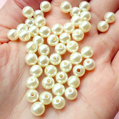 6mm Cream White Round Faux Pearls with HOLE (around 40pcs) PES67