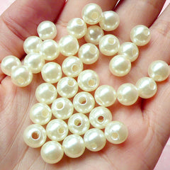 CLEARANCE 8mm Cream White Round Faux Pearls with HOLE (around 30pcs) PES68