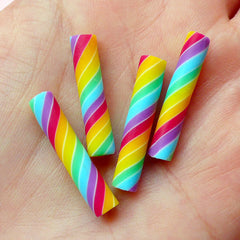 Rainbow Candy Cane / Fimo Candy Toppings / Fake Rainbow Twists (4pcs / 5mm x 25mm) Kawaii Polymer Clay Decoden Miniature Sweets Deco FCAB051