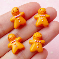 Gingerbread Man Cookie Cabochons (4pcs / 13mm x 16mm) Kawaii Decoden Supplies Miniature Dollhouse Sweets Christmas Embellishment FCAB093