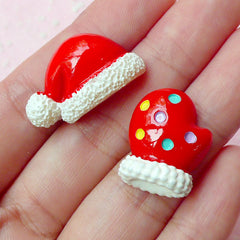 Christmas Hat and Glove Cabochon (2pcs) Christmas Cabochon Scrapbooking Decoden Kawaii Christmas Cell Phone Deco CAB237