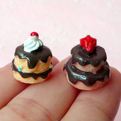 Dollhouse Miniature Food Cabochon / Mini Cake Cabochon (2pcs / 13mm & 15mm / 3D) Sweets Decoden Pieces Kawaii Cellphone Case Deco FCAB107