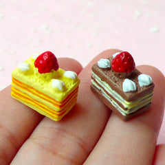 Miniature Cake Cabochon / Dollhouse Sweets Cabochons (2pcs / 9mm x 14mm / Mango & Chocolate) Doll Food Dessert Jewelry Kawaii Deco FCAB108