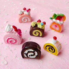 Kawaii Cabochon Miniature Swiss Roll Cake Cabochon Set (6pcs / Assorted Colorful Mix / 3D) Cute Dollhouse Sweets Decoden Phone Case FCAB109