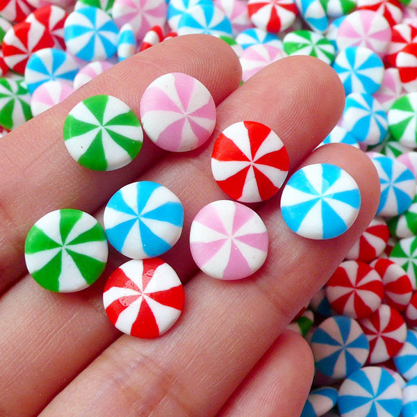 Peppermint Candy Cabochon Polymer Clay Cabochon Mix (8pcs / 9mm) Kawaii Sweets Whimsical Earrings Making Decora Kei Phone Case Deco FCAB110