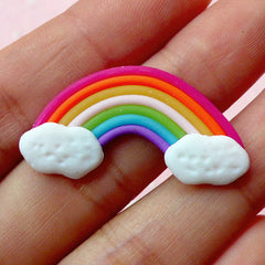 Rainbow Cabochon w/ Cloud (1pc) 28mm x 17mm Kawaii Polymer Clay Cabochon Colorful Cell phone Deco Decoden Scrapbooking CAB238