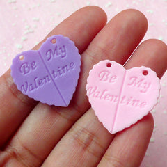 CLEARANCE Be My Valentine Heart Cabochon / Charms (4 pcs / 24mm) Kawaii Love Cabochon Cell phone Deco Decoden Scrapbooking CAB241