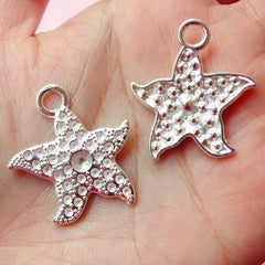 Star / Sea Star Charms (4pcs) (26mm x 29mm / Silver) Seastar Starfish Charms Pendant DIY Bracelet Earrings Zipper Pulls Keychains CHM090