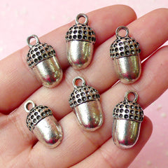 Acorn / Squirrel Nuts Charms (6pcs) (11mm x 20mm / Tibetan Silver) Metal Finding Pendant Bracelet Earrings Zipper Pulls Keychains CHM091