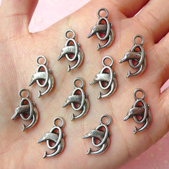 Dolphin Charms (10pcs) (12mm x 19mm / Tibetan Silver / 2 Sided) Metal Finding Pendant Bracelet Earrings Zipper Pulls Keychains CHM093