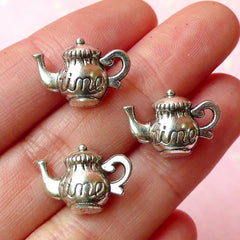 3D Teapot Charms (3pcs) (17mm x 12mm / Tibetan Silver / 2 Sided) Metal Findings Pendant Bracelet Earrings Zipper Pulls Keychains CHM098