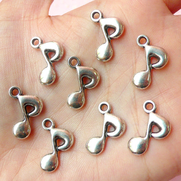 Music Note Charms (8pcs) (11mm x 18mm / Tibetan Silver / 2 Sided) Metal Findings Pendant Bracelet Earrings Zipper Pulls Keychains CHM103