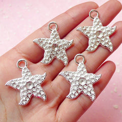 Star / Sea Star Charms (4pcs) (26mm x 29mm / Silver) Seastar Starfish Charms Pendant DIY Bracelet Earrings Zipper Pulls Keychains CHM090