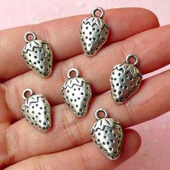 CLEARANCE Strawberry Charms (6pcs) (10mm x 17mm / Tibetan Silver / 2 Sided) Fruit Charms Pendant Bracelet Earrings Zipper Pulls Keychains CHM099