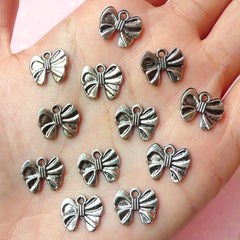 Ribbon Charms (12pcs) (12mm x 11mm / Tibetan Silver / 2 Sided) Pendant Bracelet Earrings Zipper Pulls Keychains CHM102