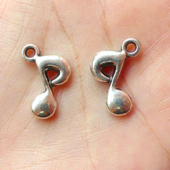 Music Note Charms (8pcs) (11mm x 18mm / Tibetan Silver / 2 Sided) Metal Findings Pendant Bracelet Earrings Zipper Pulls Keychains CHM103