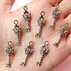 3D Crown Key Charms (8pcs) (9mm x 25mm / Tibetan Silver / 2 Sided) Metal Findings Pendant Bracelet Earrings Zipper Pulls Keychains CHM107