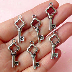 CLEARANCE Key Charms (6pcs) (11mm x 25mm / Tibetan Silver / 2 Sided) Metal Findings Pendant Bracelet Earrings Zipper Pulls Keychains CHM109