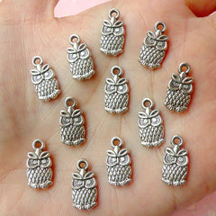 Owl Charms (12pcs) (7mm x 15mm / Tibetan Silver / 2 Sided) Bird Charms Metal Findings Pendant Bracelet Earrings Zipper Pulls Keychain CHM114