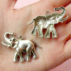 Elephant Charms (2pcs) (39mm x 31mm / Tibetan Silver) Animal Charms Metal Findings Pendant Bracelet Earrings Zipper Pulls Keychain CHM117