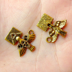 Peace Dove w/ Letter Charms (6pcs) (21mm x 20mm / Antique Gold) Bird Charms Pendant Bracelet Earrings Zipper Pulls Keychain CHM118