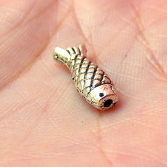 Fish Beads (10pcs) (15mm x 6mm / Tibetan Silver / 2 Sided) Metal Findings Pendant Bracelet Earrings Zipper Pulls Keychain CHM121