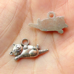 CLEARANCE Sleeping Cat / Lazy Cat Charms (10pcs) (20mm x 10mm / Tibetan Silver) Metal Findings Pendant Bracelet Earrings Zipper Pulls Keychain CHM124