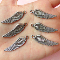 CLEARANCE Wing Charms (6pcs) (32mm x 10mm / Tibetan Silver / 2 Sided) Metal Findings Pendant Bracelet Earrings Zipper Pulls Keychain CHM128