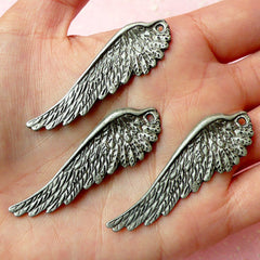 Wing Charms (3pcs) (49mm x 16mm / Black Silver) Metal Findings Pendant Bracelet Earrings Zipper Pulls Keychain CHM129
