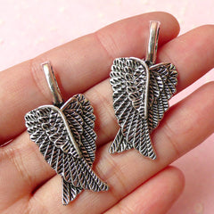 Wing Charms (2pcs) (37mm x 18mm / Tibetan Silver) Metal Findings Pendant Bracelet Earrings Zipper Pulls Keychain CHM130