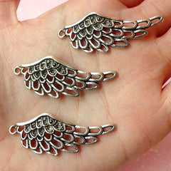 Wing Charms (3pcs) (42mm x 17mm / Tibetan Silver) Metal Findings Pendant Bracelet Earrings Zipper Pulls Keychain CHM133