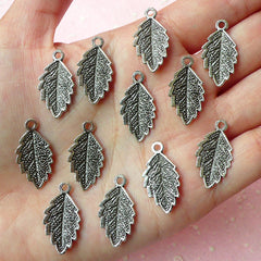 Leaf Charms (12pcs) (22mm x 12mm / Tibetan Silver) Metal Findings Pendant Bracelet Earrings Zipper Pulls Bookmarks Keychain CHM141