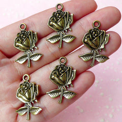 CLEARANCE Flower Rose Charms (5pcs) (26mm x 17mm / Antique Gold) Metal Findings Pendant Bracelet Earrings Zipper Pulls Keychains CHM142