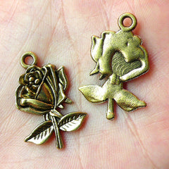 CLEARANCE Flower Rose Charms (5pcs) (26mm x 17mm / Antique Gold) Metal Findings Pendant Bracelet Earrings Zipper Pulls Keychains CHM142