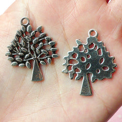 Tree Charms (4pcs) (24mm x 30mm / Tibetan Silver) Metal Findings Pendant Bracelet Earrings Zipper Pulls Keychains CHM145