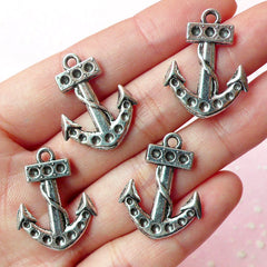 Anchor Charms Nautical Charms (4pcs) (19mm x 25mm / Tibetan Silver) Pendant Bracelet Earrings Zipper Pulls Bookmarks Key Chains CHM148