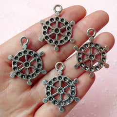 Ship Wheel Charms Nautical Charms (4pcs) (23mm x 32mm / Tibetan Silver) Findings Pendant Bracelet Earrings Zipper Pulls Keychains CHM151