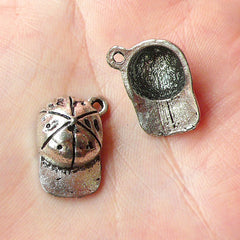 3D Baseball Cap Charms (4pcs) (13mm x 18mm / Tibetan Silver) Metal Findings Pendant Bracelet Earrings Zipper Pulls Keychains CHM156