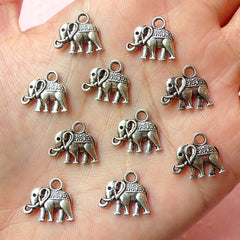 CLEARANCE Elephant Charms (10pcs) (14mm x 12mm / Tibetan Silver / 2 Sided) Caparisoned Elephant Pendant Bracelet Earrings Zipper Pulls Keychain CHM115