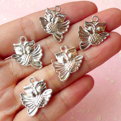 Owl Charms (5pcs) (17mm x 20mm / Silver / 2 Sided) Bird Charms Metal Findings Pendant Bracelet Earrings Zipper Pulls Keychain CHM116