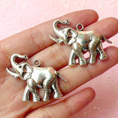 Elephant Charms (2pcs) (39mm x 31mm / Tibetan Silver) Animal Charms Metal Findings Pendant Bracelet Earrings Zipper Pulls Keychain CHM117